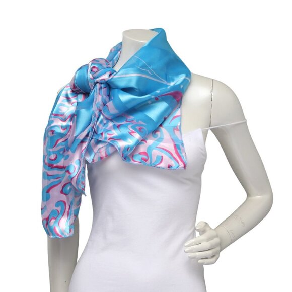 Vintage Bijoux Terner Silky Scarf Poly Tropical Birds Pink Blues Turquoise 1990s - Picture 6 of 8